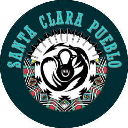 Santa Clara Pueblo logo with dark teal background